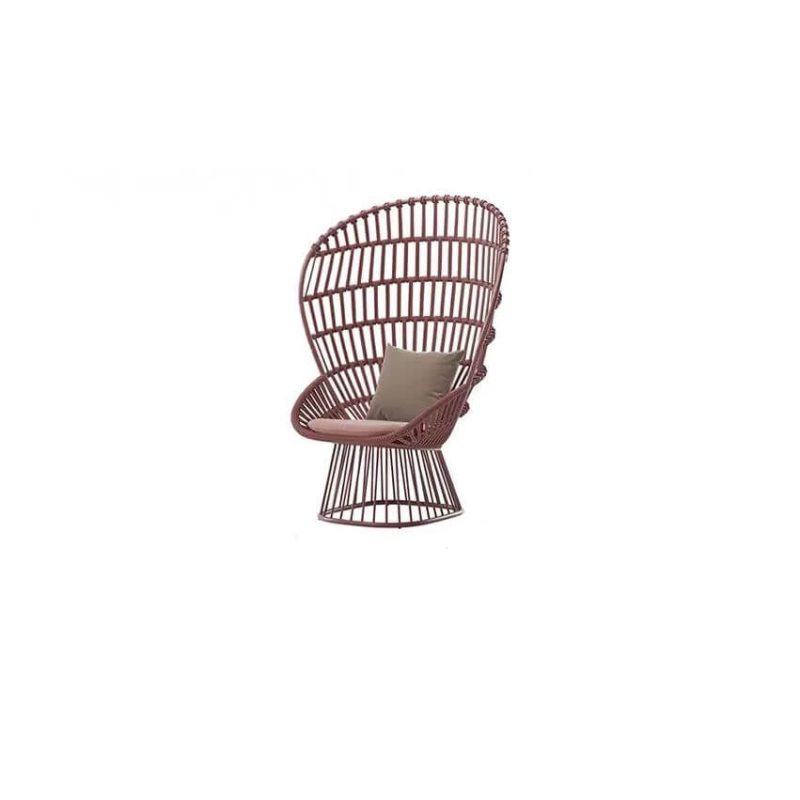 "Casual Brown Alloy Sofa for 1 with UV Resistant Cushions and Pillow, Single Accent Chair"