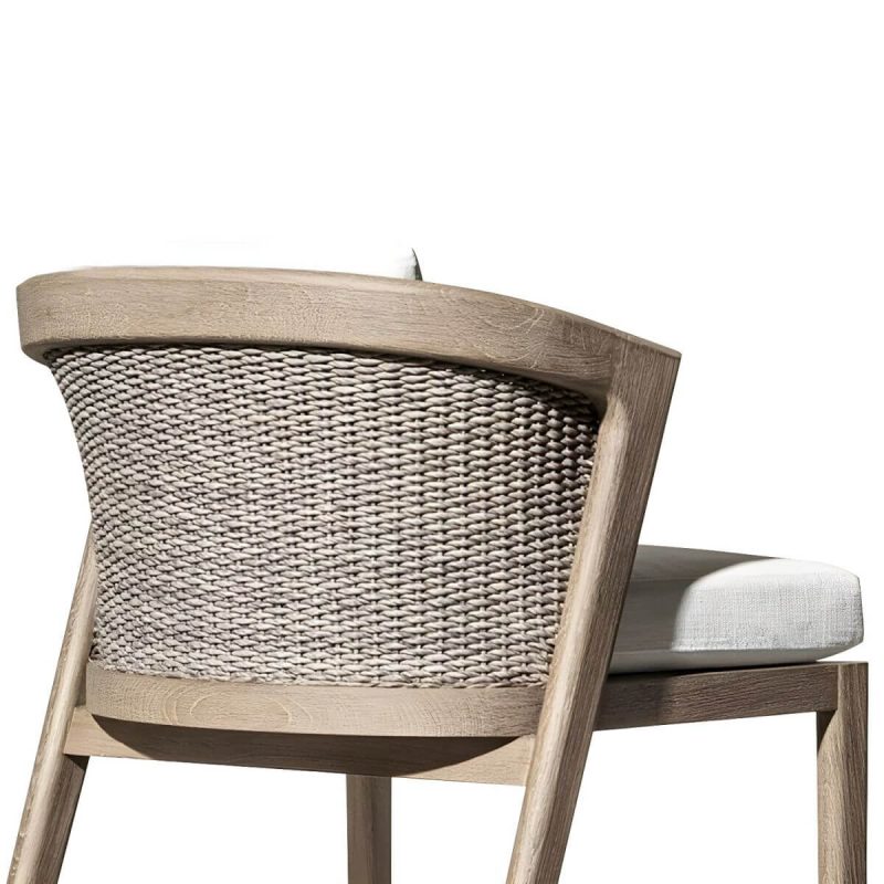 "Modern Wooden Arm Chair with Brown Frame and White Cushions for outdoor dining in the patio - With Arms Aluminium Alloy 26"L x 25"W x 33"H"