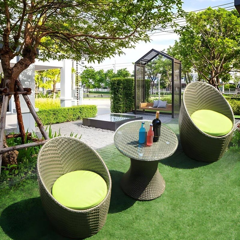 "Round Shape Green Dining Table Set with 1/2 Chairs for Courtyard - Table & Chair(s) 2"