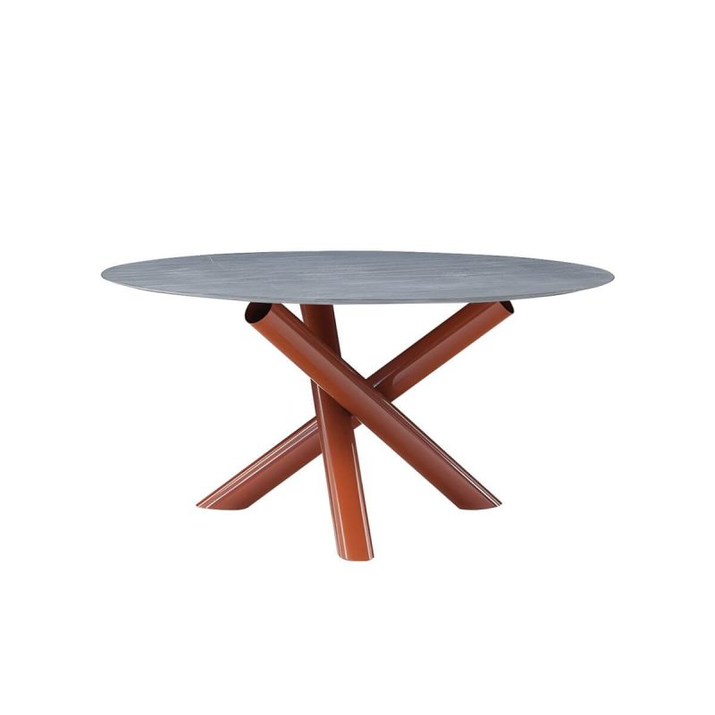 "Grey Stone Top Metal Frame Patio Dining Table without Umbrella Hole - 39.4"L x 39.4"W x 29.1"H Table Only"