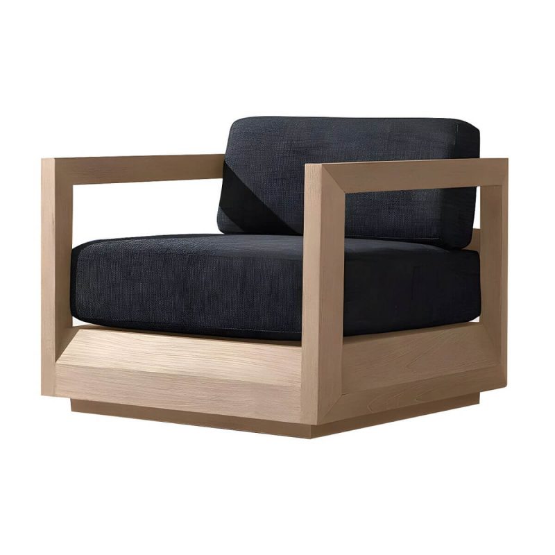 "Wood Rectangular Contemporary Patio Sofa with Cushions for Outdoor - 3-Seater Sofa"