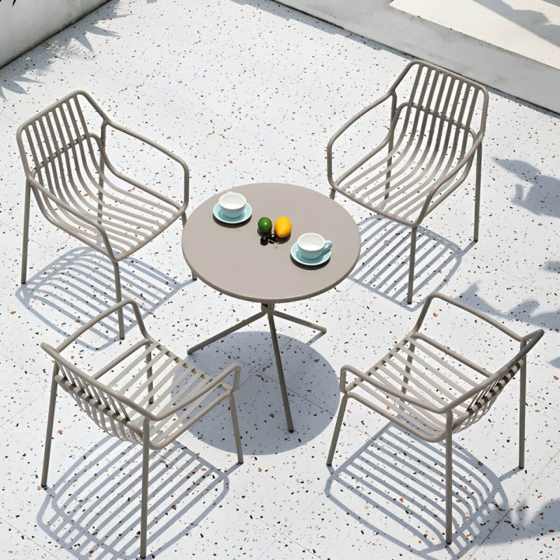 "Metal Patio Table Contemporary Style with Legs in Round/Square Shape - Table Only White Square"