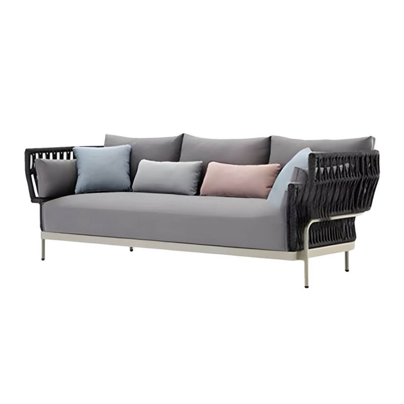 "Water Resistant Modern Upholstered Patio Metal Sofa with Cushions and Pillows - 3-Seater Sofa"