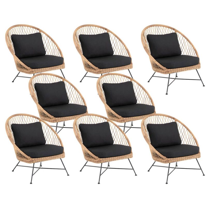 "Tropical Outdoors Dining Chair Rattan Side Chair with Cushion - 33.5"L x 31.5"W x 35.4"H Natural Finish 8 Piece Set"