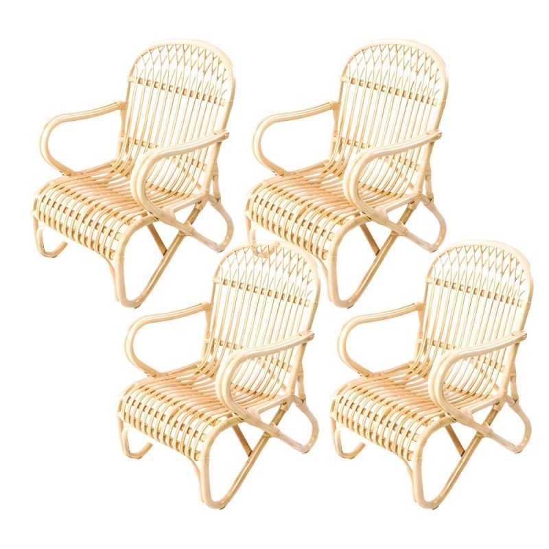 "Matte Finish Tropical Patio Chair Assembled Wicker with Arms - Natural Finish 4 Piece Set"