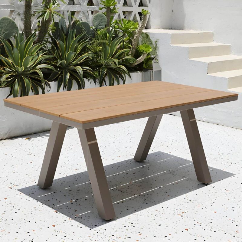 "Modern Artificial Wood Courtyard Table Rectangle Shape Outdoor Table - Table Only 63"L x 35"W x 29"H"