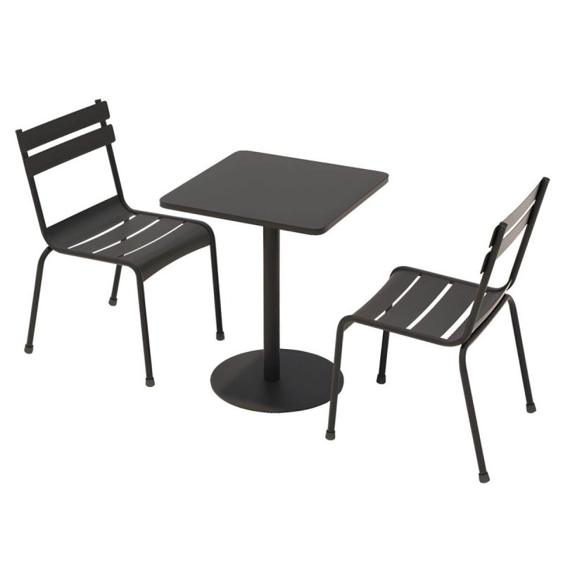 "Iron Waterproof Courtyard Dining Table Combination Modern Multiple Colors - Desk with 2 Chairs Square Black"