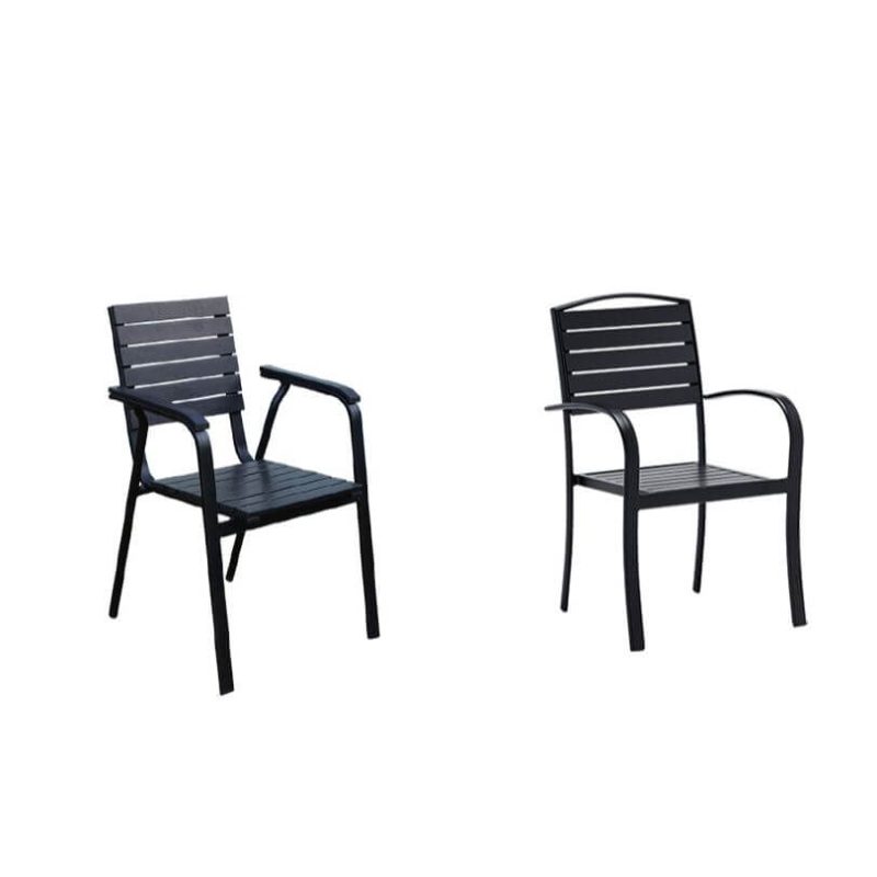 "Modish Outdoor Dining Set with Wood Seating, 7-piece, Weatherproof, Ink Table Top, Chair, Table, 47"L x 31"W x 28"H, Table & 6 Chairs"
