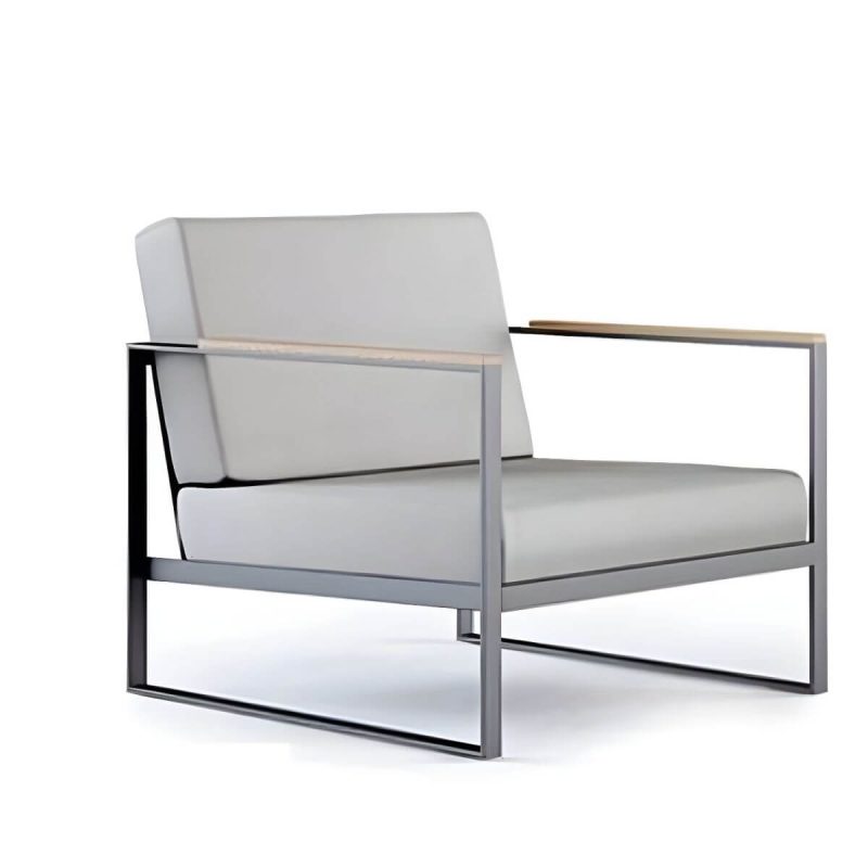 "Black Metal Patio Sofa Symmetrical with Cushions for Outdoor - 1-Seater Sofa"