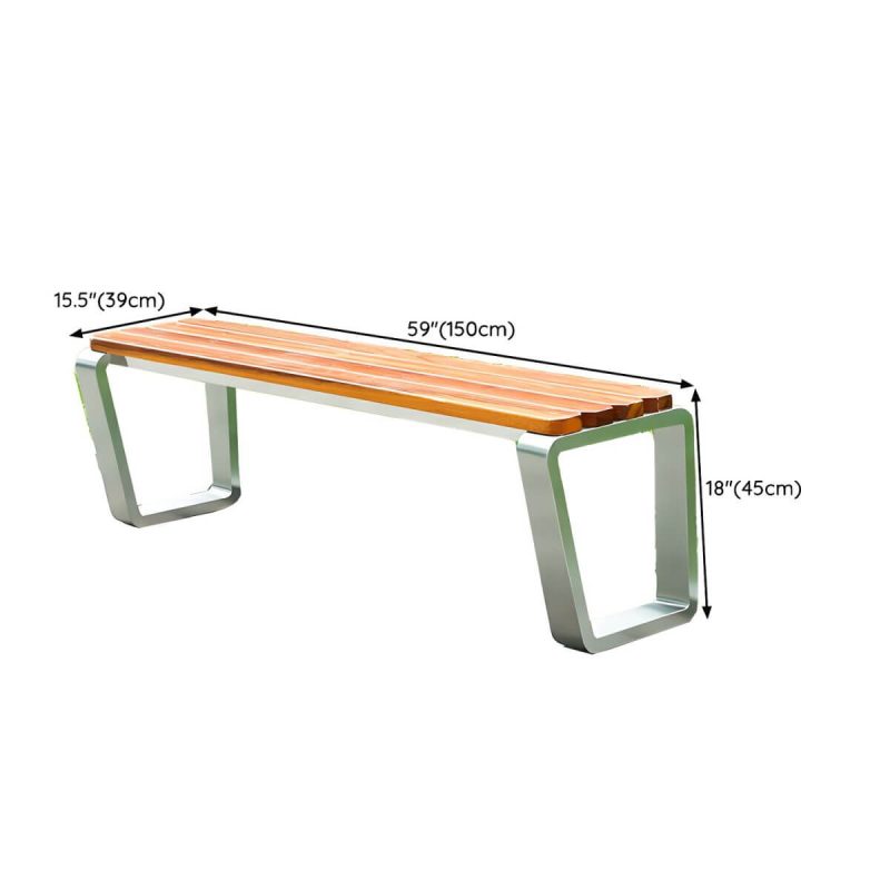 "Dimension of Modern Garden Bench with Stainless Steel Frame and Waterproof Wood Seating - 59"L x 15"W x 18"H"