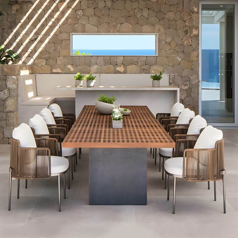 "Solid Wood Top Patio Table Contemporary Rectangle Patio Table - 94.5"L x 35.5"W x 29.1"H Rectangular Table Only"