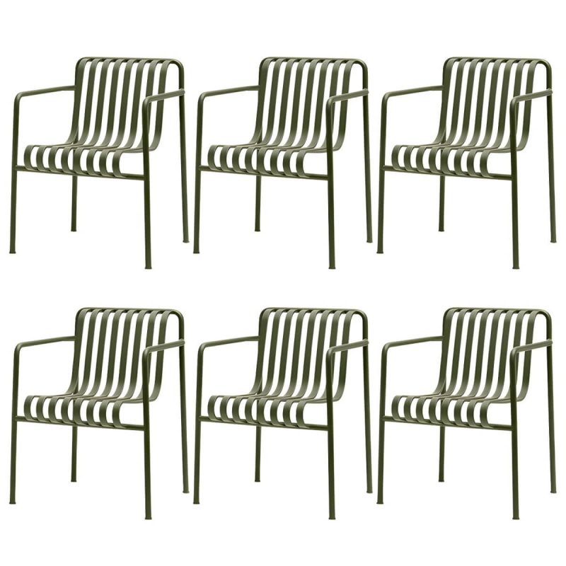 "Industrial Metal Outdoor Bistro Chairs Open Back Dining Chairs in Green - 25"L x 26"W x 31"H 6 Piece Set"