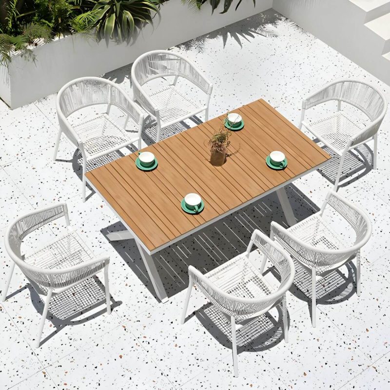 "Contemporary Dining Arm Chair Pure Color Metal Stackable for Outdoor - 6 Piece Set"