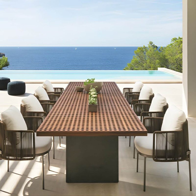 "Solid Teak Wood Square Patio Dining Table with UV Resistant Finish - Table Only 118"L x 35"W x 29"H"