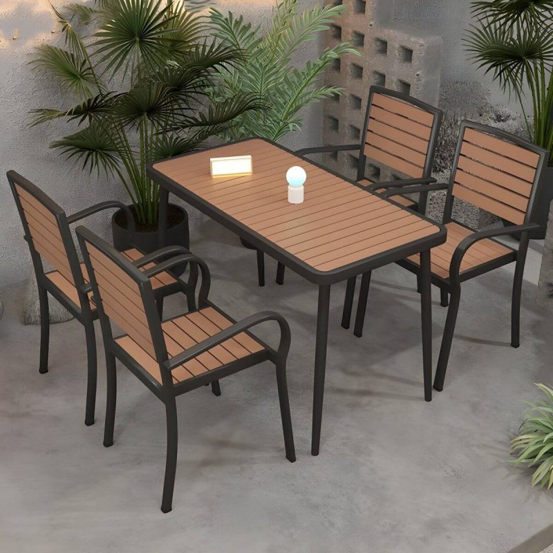 "Brown Wooden Patio Table Contemporary Style in Rectangular/Square Shape - Table Only 55.1"L x 27.6"W x 29.5"H Black"