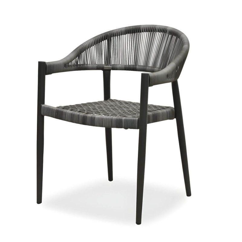 "Contemporary Metal Frame Outdoor Dining Chair Set in Black with Arms - 22"L x 23"W x 31"H 1 Piece"