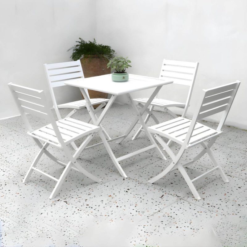 "Metal Modern Folding Patio Dining Set with Strap Back Chairs - Table & Chair(s) 28"L x 28"W x 29"H 4 White"