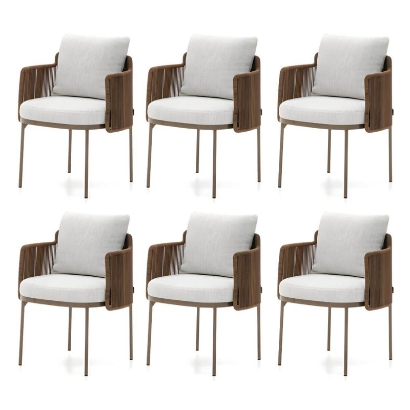 "Metallic Matte Finish Patio Chair Assembled Mid-century Modern with Arms - 6 Piece Set Aluminium Alloy"