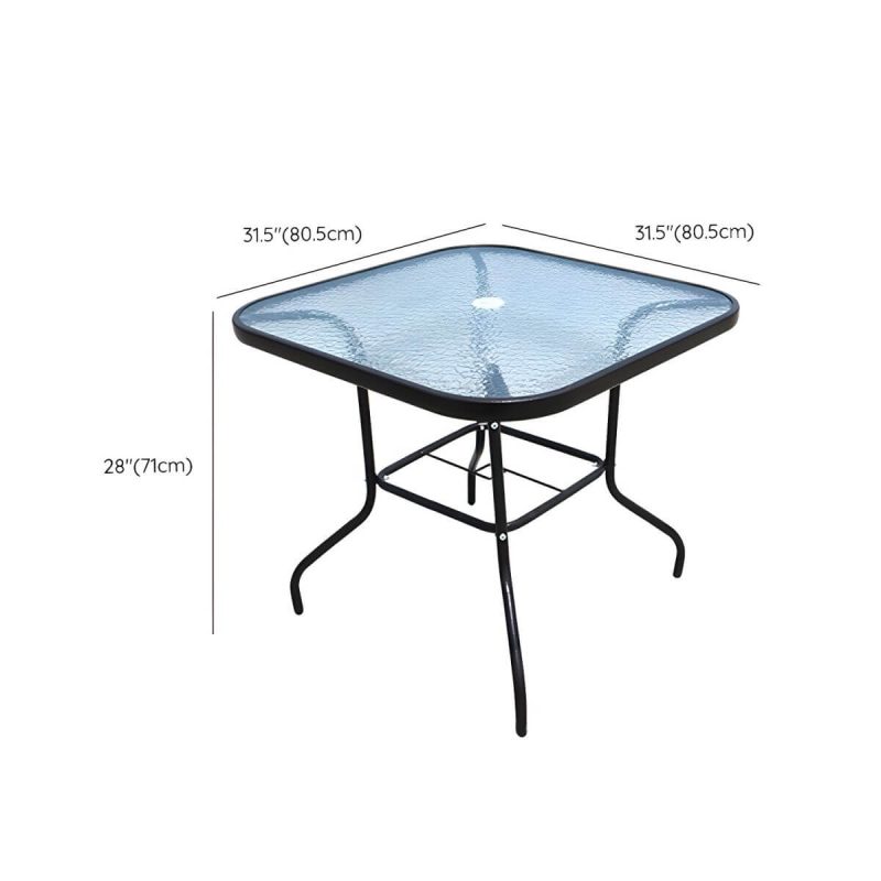 "Dimension of Modern Brown Glass Top Patio Table Set Metal 4 Legs for Outdoor - Table & Chair(s) 32"L x 32"W x 28"H 4"