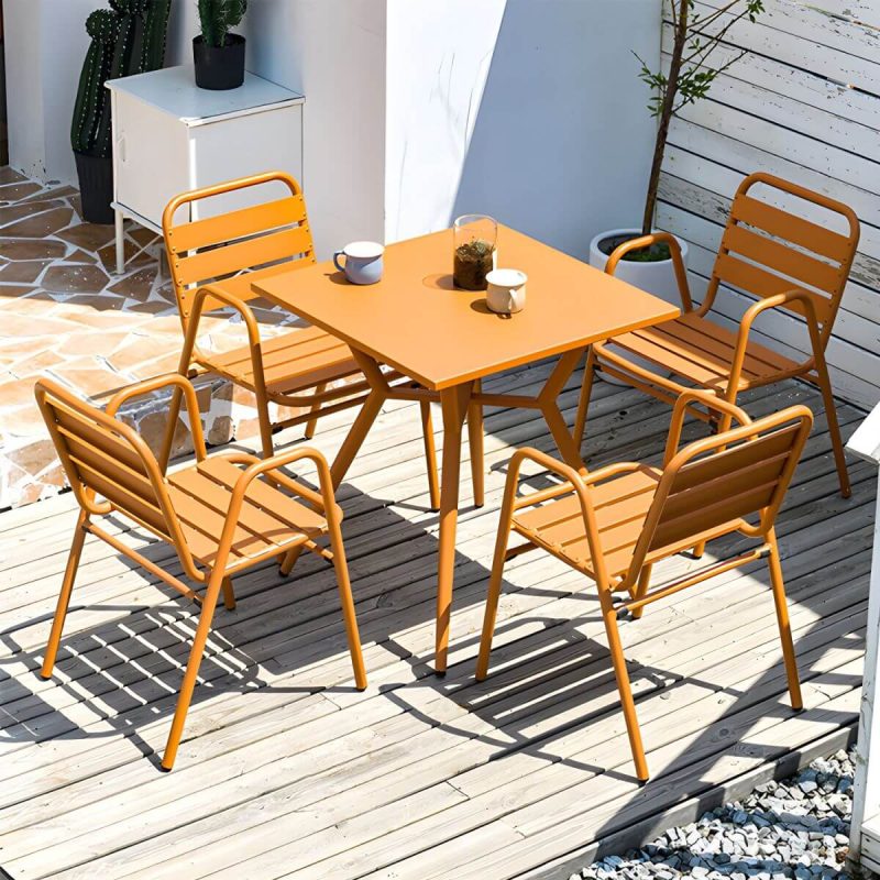 "Traditional Style Patio Table Metal Water Resistant Patio Table - Square Champagne Table Only"