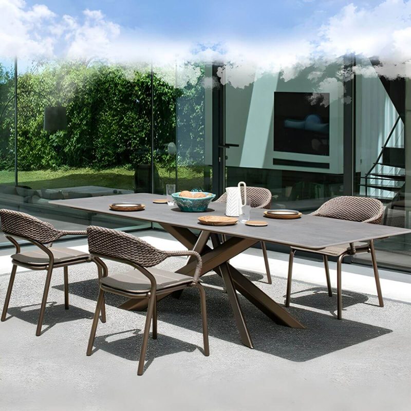 "Contemporary Style Metal Patio Table Rectangle/Oval Shape in Brown - Table Only 70.9"L x 35.5"W x 29.1"H Rectangular"
