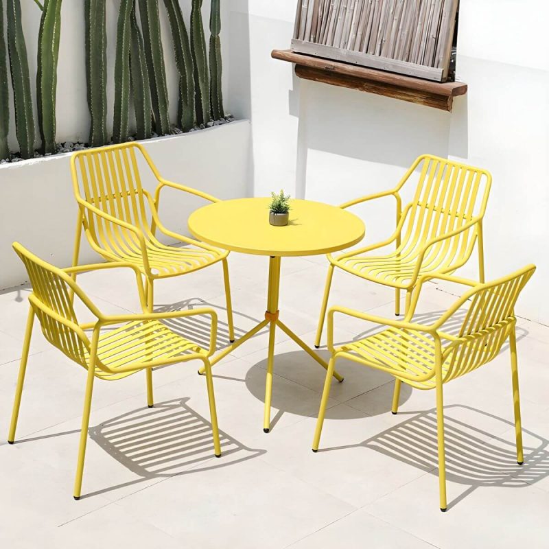 "Contemporary Round/Square Bistro Table Aluminum Water Resistant Patio Table - Yellow Square Table Only"