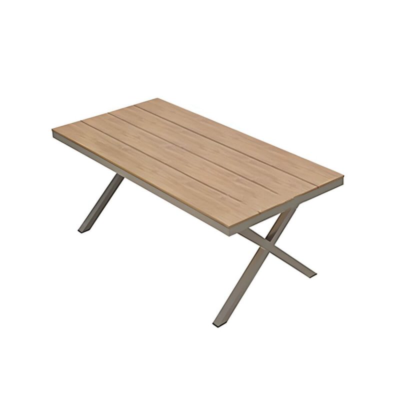 "Modern Aluminum Dining Table with Umbrella Hole in Brown and Gray Finish - Table Only 59"L x 35"W x 29"H"