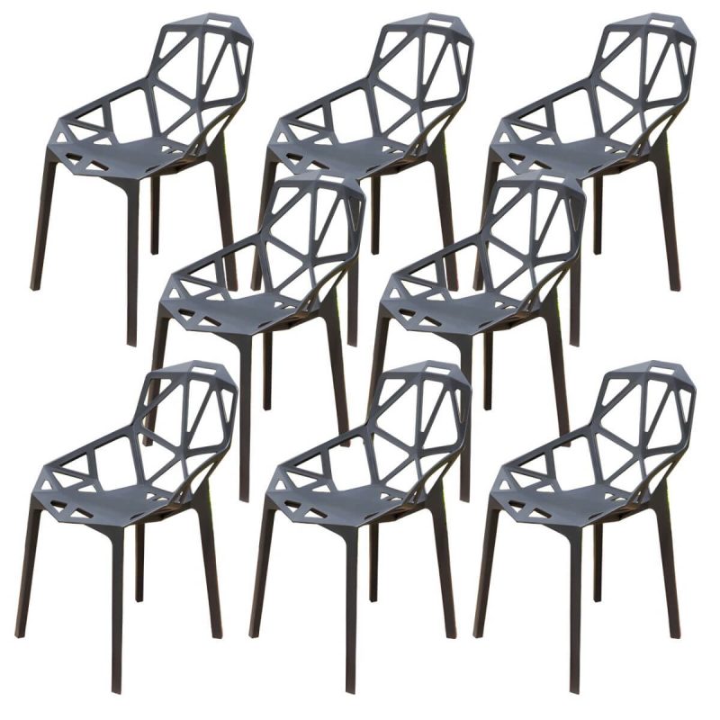 "Stacking Dining Armchair Contemporary Plastic Patio Arm Chair - 21"L x 20"W x 32"H 8 Piece Set"