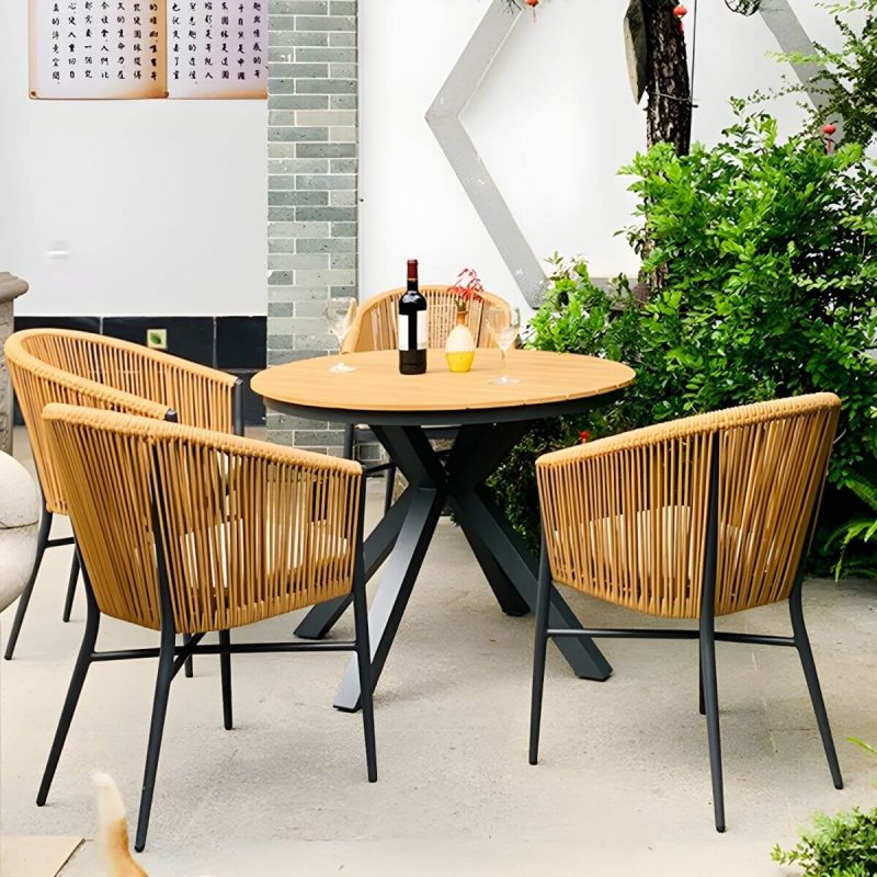 "Modern Artificial Wood Courtyard Table Geometric Outdoor Table - Table Only 87"L x 35"W x 29"H Rectangular"