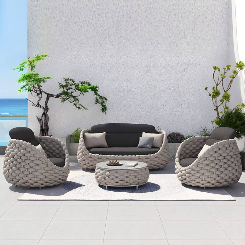 "Contemporary Gray Metal Frame Outdoor Patio Sofa with Cushion - 2-Seater Sofa"