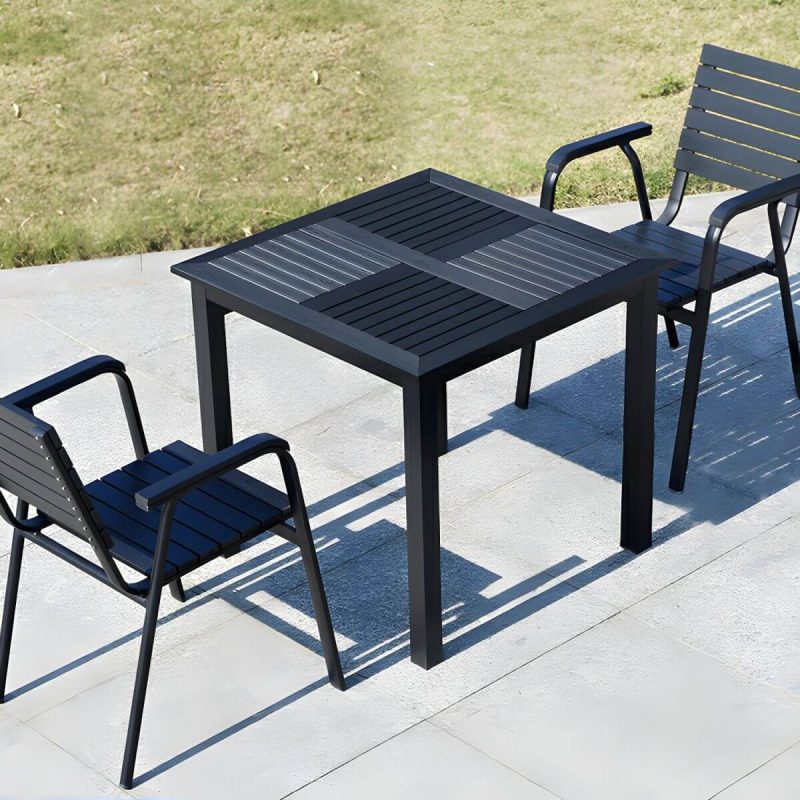 "Contemporary Wood Dining Table Set with Black Chairs for Courtyard - Table & Chair(s) 32"L x 32"W x 29"H 2"