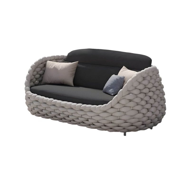 "Gray Metal Modern Sofa with Black Upholstery and Cushions Included - 2-Seater Sofa"