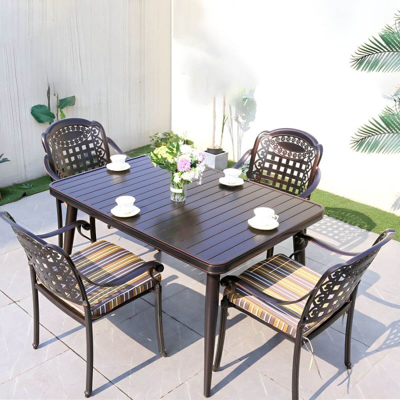 "Modern Brown Patio Dining Set with Upholstered Chairs and Weatherproof Metal Frame - Table & Chair(s) 51.2"L x 35.4"W x 29.5"H 4"