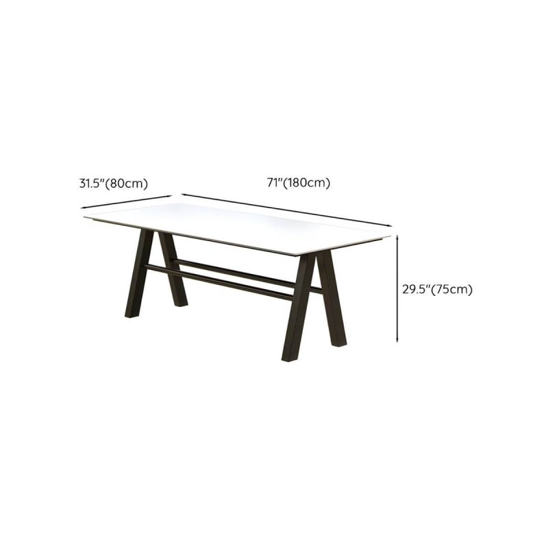 "Dimension of White Stone Rectangular Patio Dining Table without Umbrella Hole - Table Only 70.9"L x 31.5"W x 29.5"H"