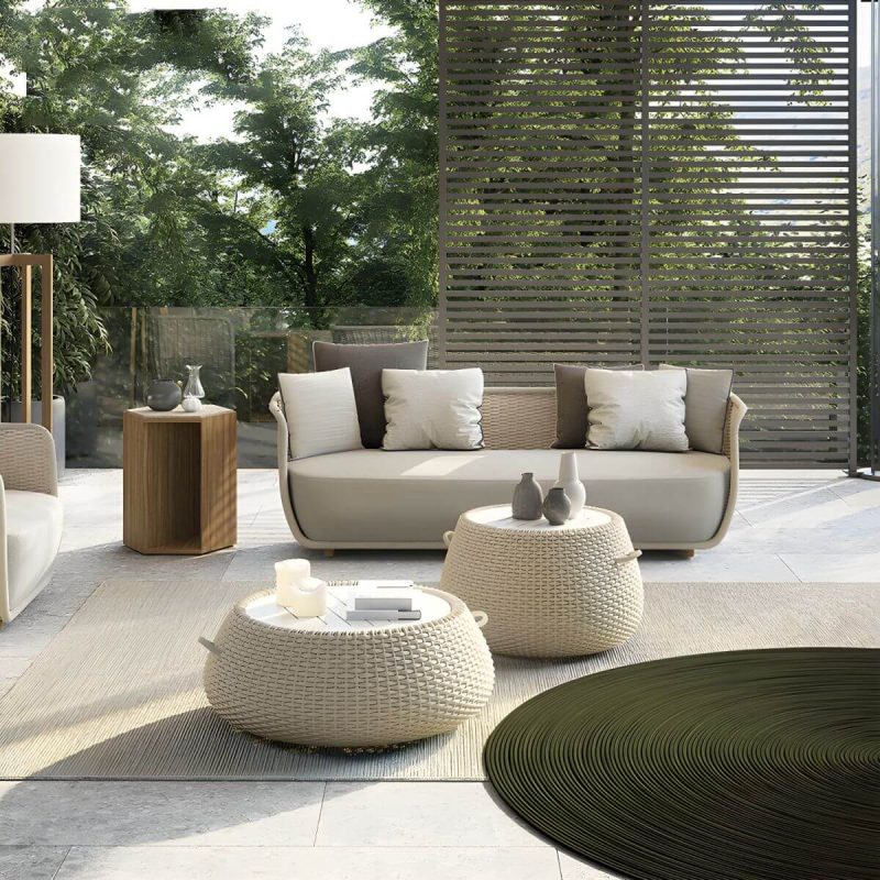 "Rust Resistant Rattan Patio Sofa 1 PC Modern Outdoor Patio Sofa with Cushion - 55.1"L x 31.5"W x 29.5"H Light Brown"