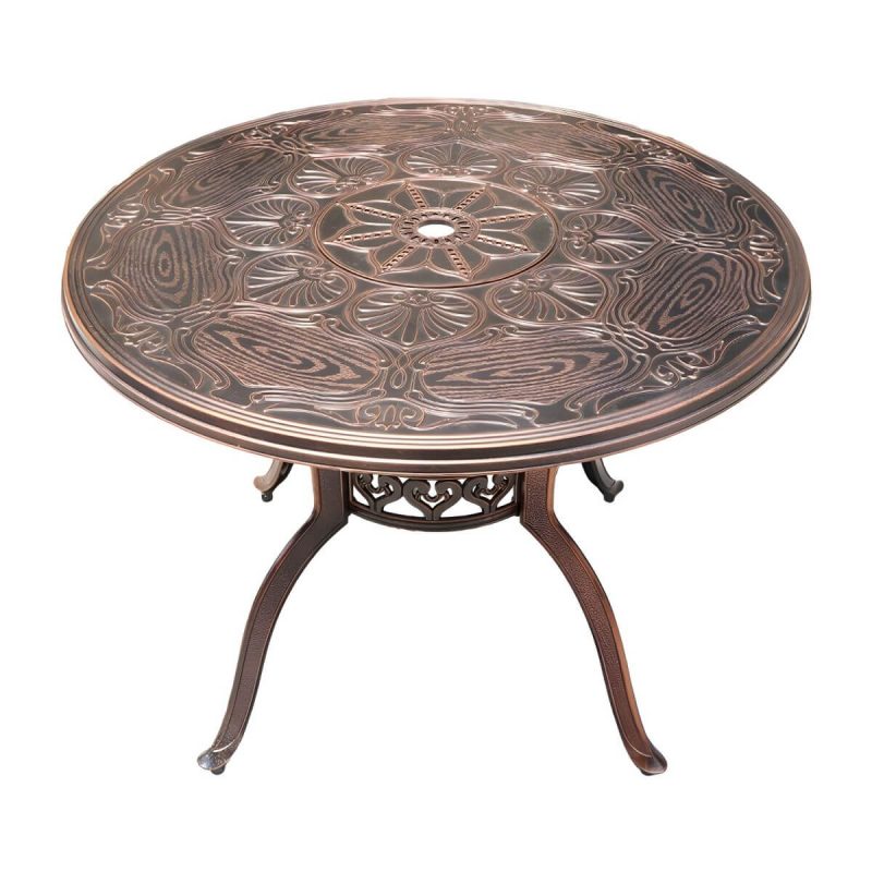 "Bronze Metal Modern Patio Dining Table with 100cm diameter and 73cm height - Table Only"