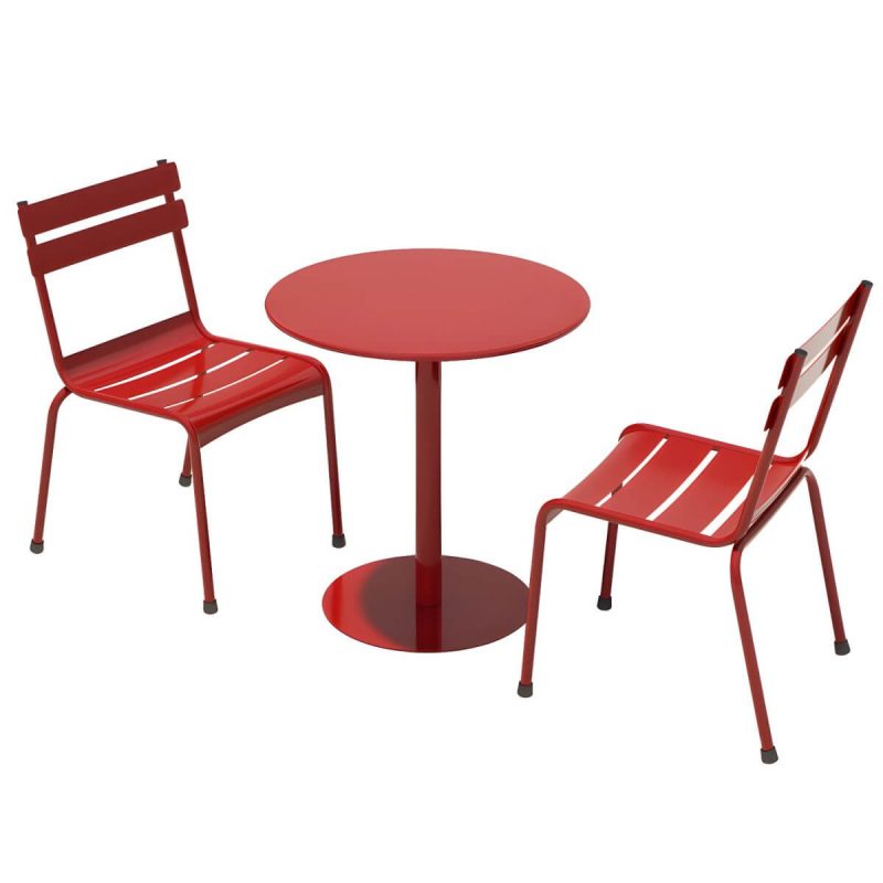 "Iron Waterproof Courtyard Dining Table Combination Modern Multiple Colors - Desk with 2 Chairs Round Red"