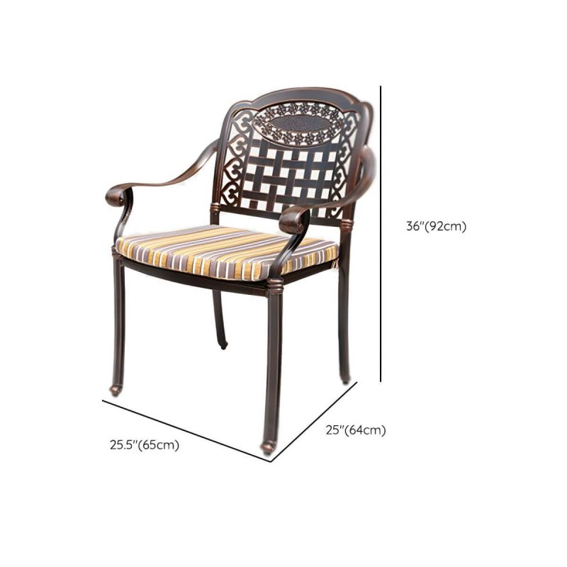 "Dimension of Modern Brown Patio Dining Set with Upholstered Chairs and Weatherproof Metal Frame - Table & Chair(s) 35.4"L x 35.4"W x 29.5"H 4"