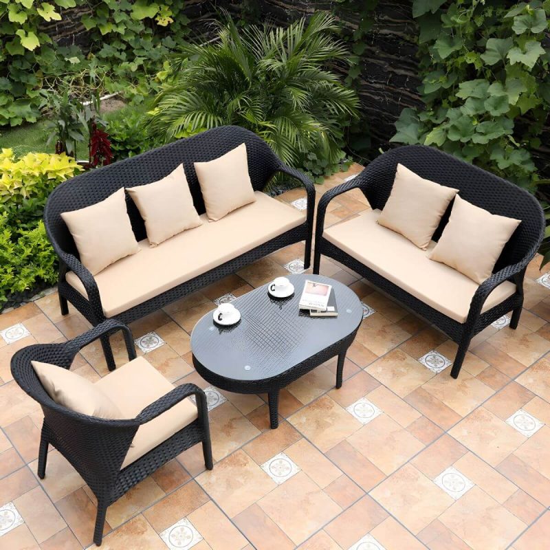 "Rattan Patio Sofa Modern Style Minimalist Villa Outdoor Patio Sofa - 65"L x 29"W x 34"H"