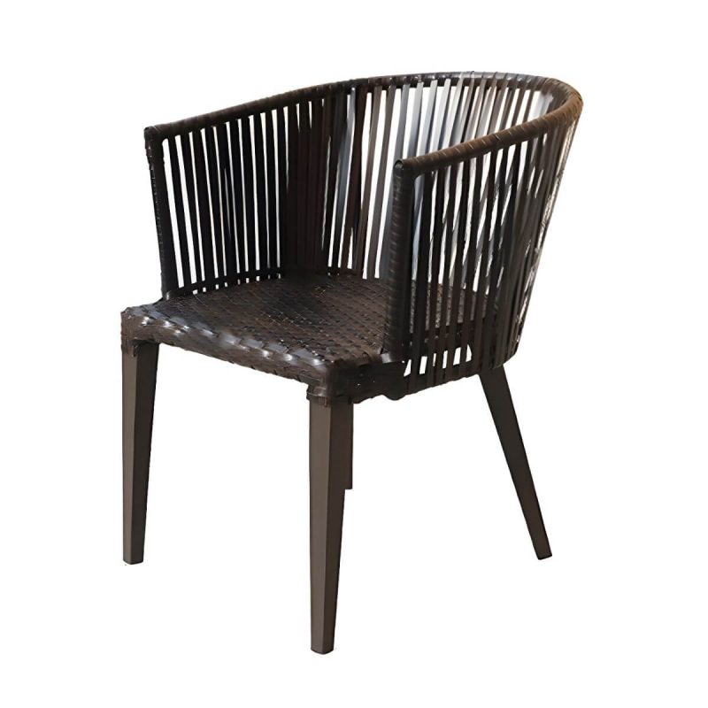 "Traditional Brown Wicker Arm Chair with Wicker Back for Patio Dining, UV Resistant and Non-Swivel - 8 Piece Set"