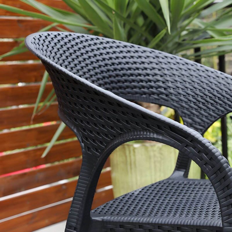 "Black Plastic Outdoor Chair Tropical Dining Armchair Stacking Armchair - 4 Piece Set"