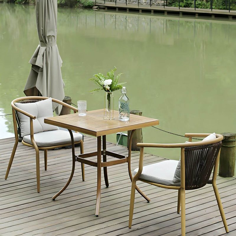 "Modern Natural Metal Patio Dining Set with Upholstered Chairs - Table & 4 Chairs 31.5"L x 31.5"W x 29.5"H Square"