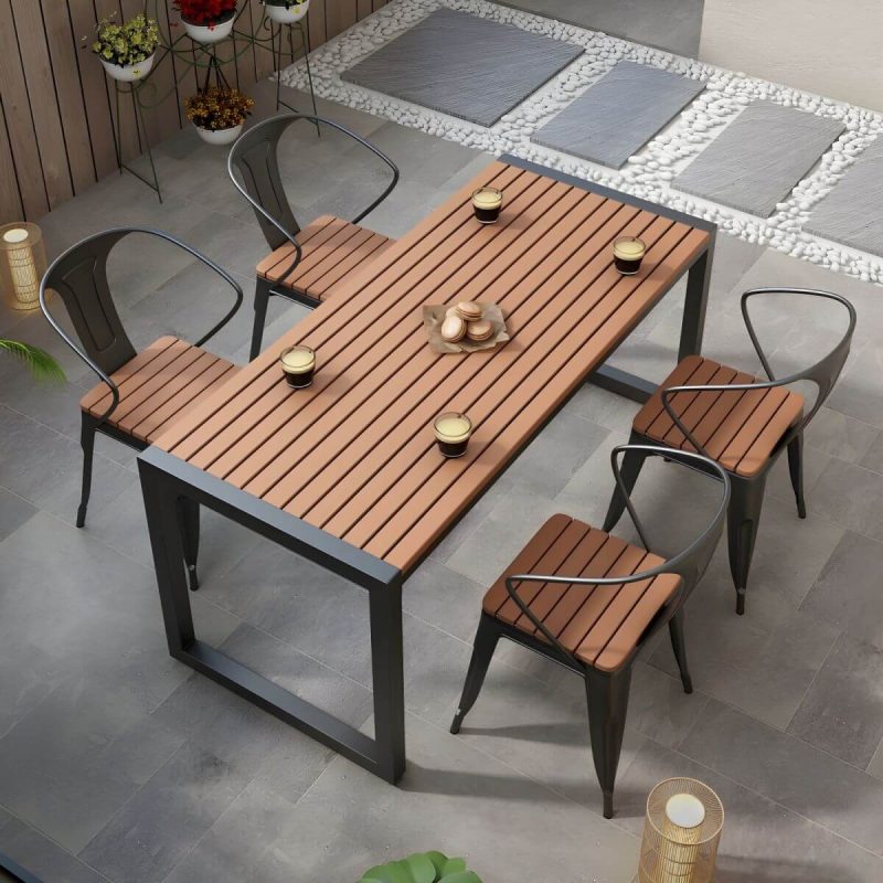 "Industrial Style Wooden Dining Table in Medium Wood Color - Non-Foldable - Table Only 47.2"L x 23.6"W x 29.5"H Black"