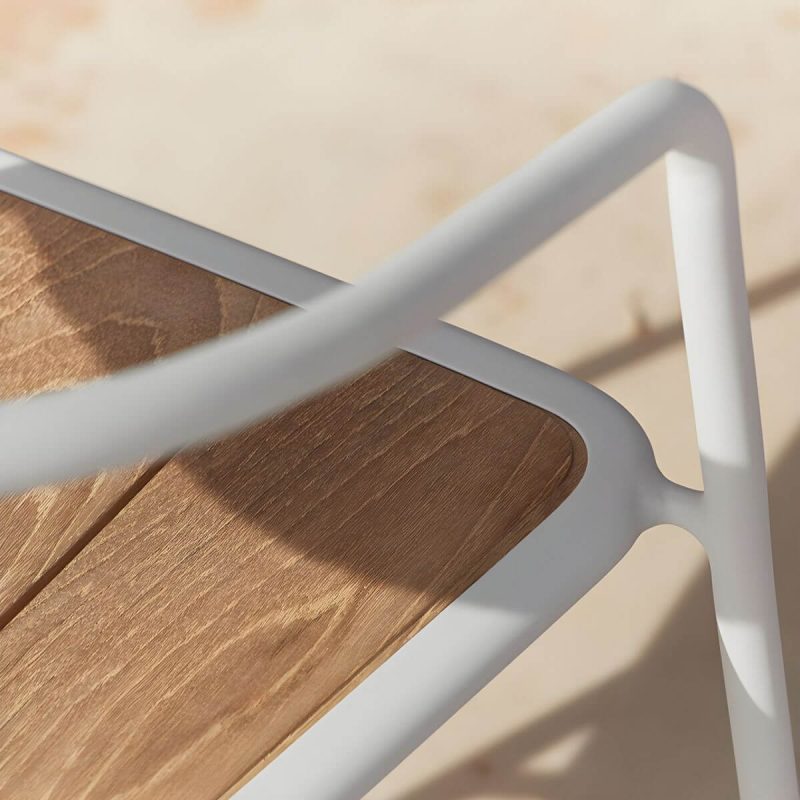 "Farmhouse Aluminum With Arm Open Back Stacking Patio Dining Chair - 1 Piece White Teak"