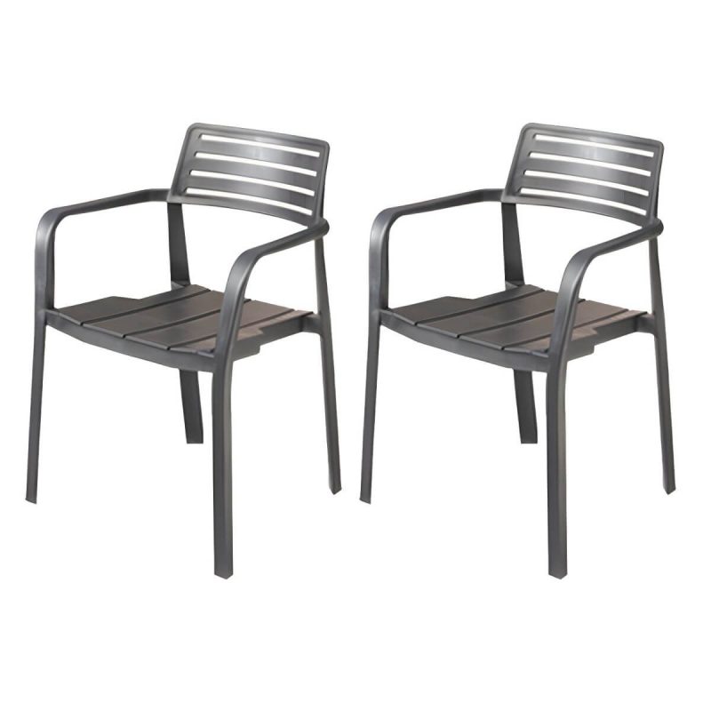"Stacking Dining Armchair Contemporary Plastic Patio Arm Chair - 22"L x 17"W x 31"H 2 Piece Set"