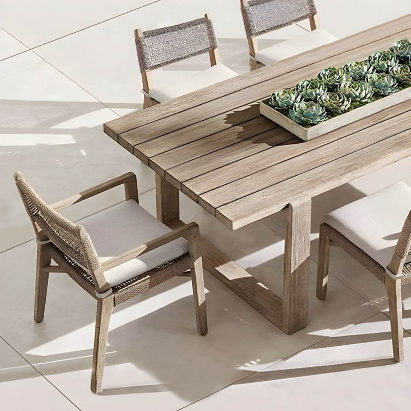 "Traditional Teak Natural Solid Wood Stacking Upholstered Outdoor Bistro Chairs - 1 Piece Armless 45 Density Foam"