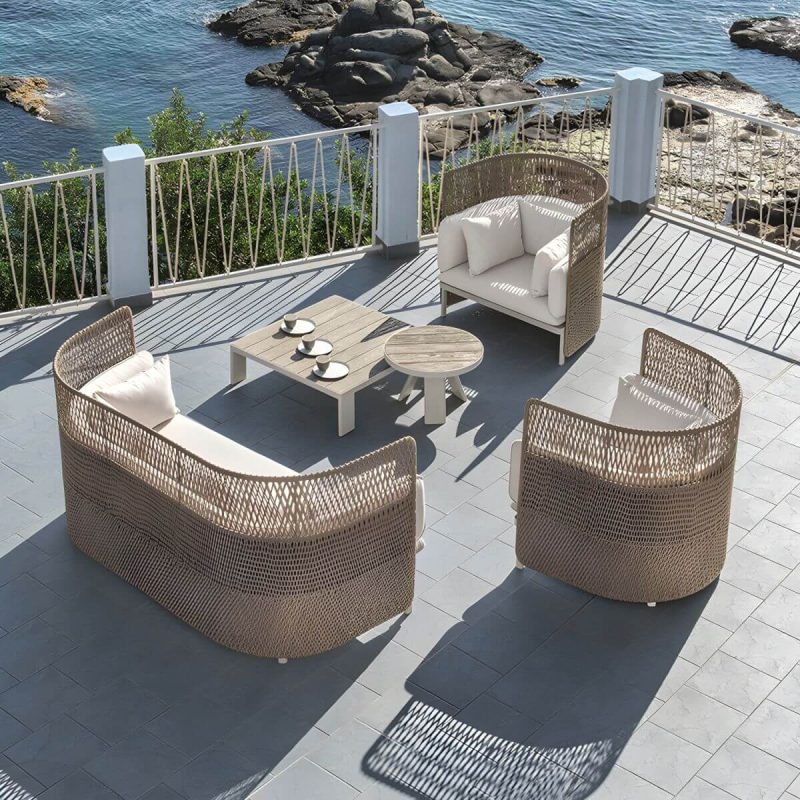 "Tropical with Cushions UV Resistant White Fabric Outdoor Patio Sofa - 75"L x 31"W x 39"H"