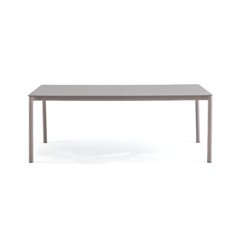 "Modern Grey Stone Patio Dining Table with Waterproof Durability and Umbrella Hole - 70.9"L x 35.4"W x 29.5"H Table Only"