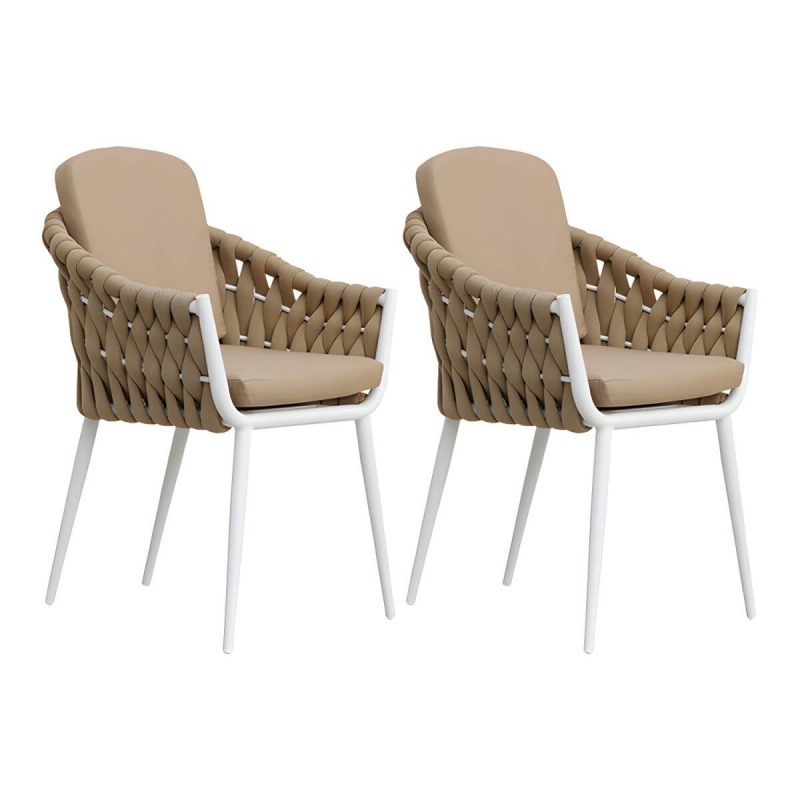 "Contemporary Outdoors Dining Chairs with Removable Water Repellent Finish Cushion - Coffee 2 Piece Set"