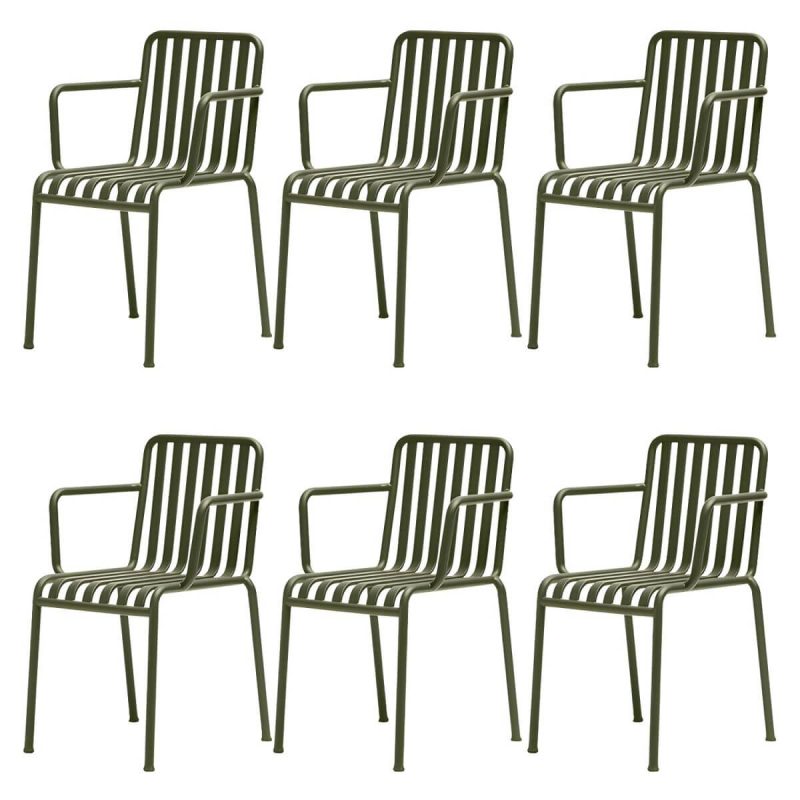 "Industrial Metal Outdoor Bistro Chairs Open Back Dining Chairs in Green - 22"L x 20"W x 31"H 6 Piece Set"